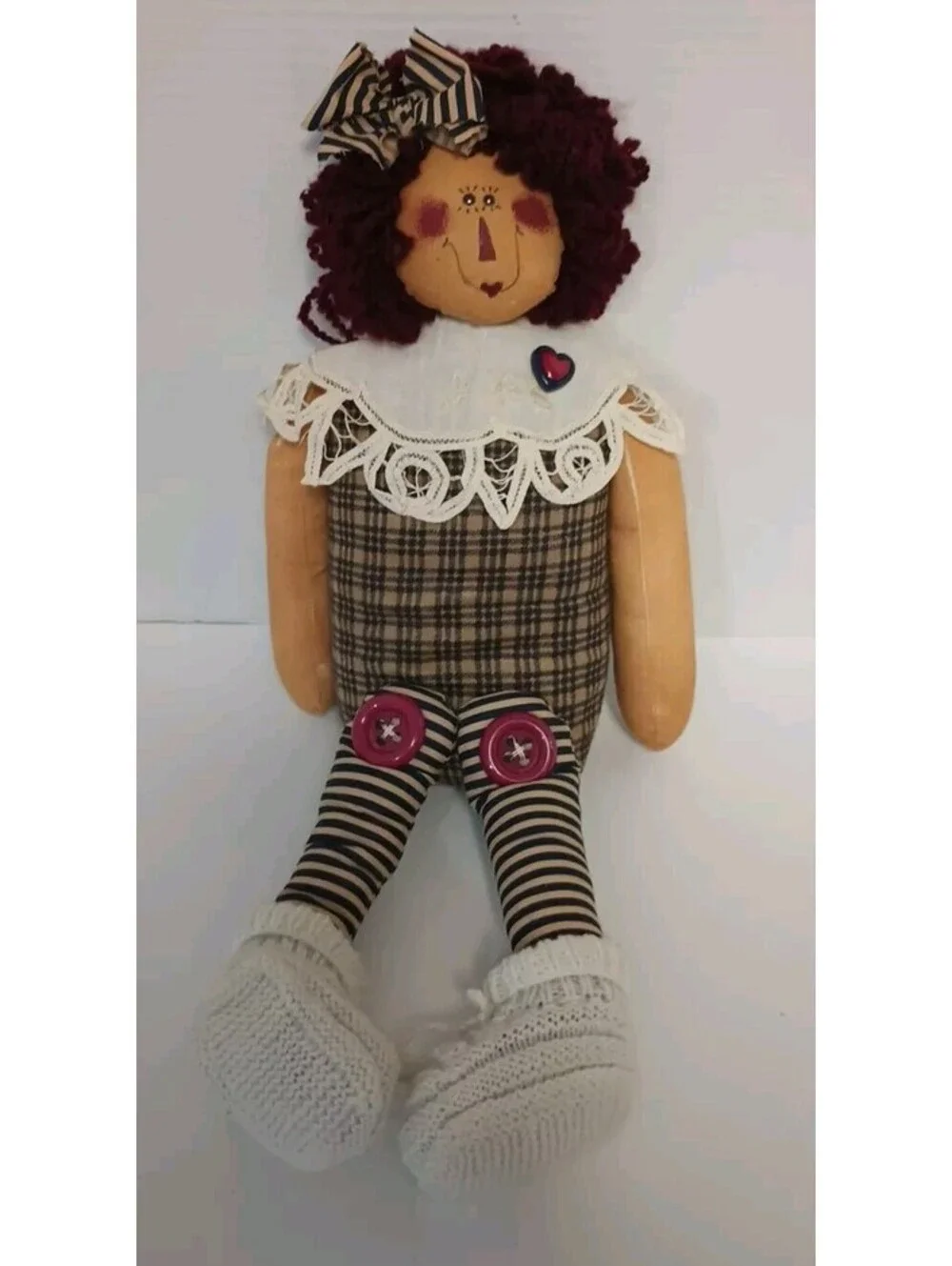 VINTAGE USA AMERICANA FOLKART - HANDMADE LARGE GIRL RAG DOLL Shelf Sitter